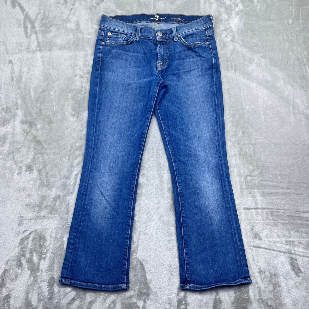 7 For All Mankind Womens‎ Crop Flare Jeans Sz 28 Denim USA Western Retro Grunge